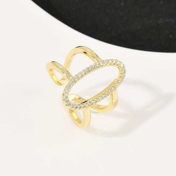 Манжеты из латуни с микро паве кубический цирконий для женщин, овальные, стойки покрытие, долговечный, без свинца и без кадмия