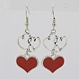 Valentine Interlocking Heart Earrings, with Alloy Enamel Heart Pendants and Brass Earring Hooks, 35mm
