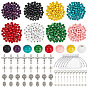 DIY Findings Kits, include 32Pcs 4 Styles Tibetan Style Alloy Pendants, 640Pcs 8 Colors Dyed Natural Wood Beads, 100Pcs 304 Stainless Steel Open Jump Rings