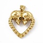 Ion Plating(IP) 304 Stainless Steel Manual Polishing Pendants, Heart with Skull Charm