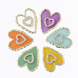 Epoxy Resin Cabochons, with Crystal Rhinestone and Light Gold Plated Alloy Open Back Bezel, Heart