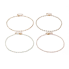 Colliers de perles rondes à facettes, avec fermoirs mousquetons en laiton  , or