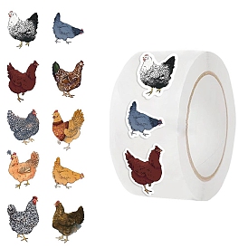 500Pcs/Roll Cartoon Hen Paper Stickers, Adhesive Roll Sticker Labels, for Envelopes, Embosser Stamp Sealing Certificate Stickers