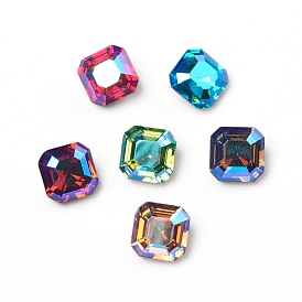 Glass Rhinestone Cabochons, Pointed Back, Back Plated, Faceted, Square