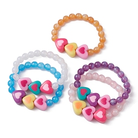 Bracelet extensible en perles de cœur en résine imitation œil de chat pour enfants
