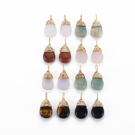 Natural & Synthetic Gemstone Pendants, with Golden Brass Findings, Teardrop