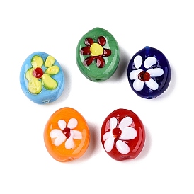 Handmade Lampwork Beads, Oval with Flower