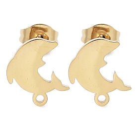 Dolphin Ion Plating(IP) 304 Stainless Steel Stud Earring Findings, with Loop