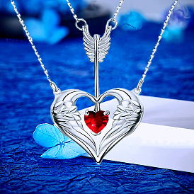 Minimalist Fashion Angel Wings Heart Cupid Arrow Pendant Romantic Couple Girl Gift Clavicle Chain Necklace