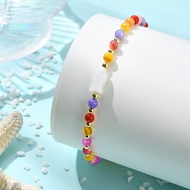 Женские эластичные браслеты из окрашенных натуральных пресноводных раковин и гальванически покрытых немагнитных синтетических гематитовых бусин., круглая рыба