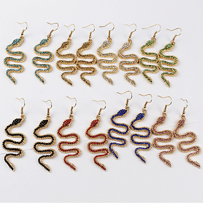 Болтаться серьги сплава горный хрусталь, змея, золотые