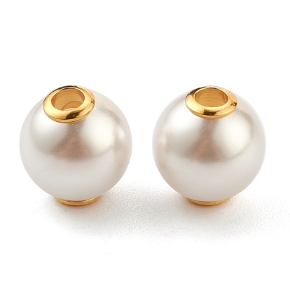 Plastic Imitation Pearl Beads, with 304 Stainless Steel Cores, Round