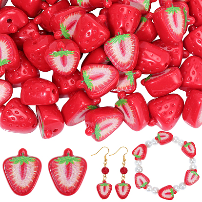 50шт. печатные непрозрачные акриловые бусины, клубника