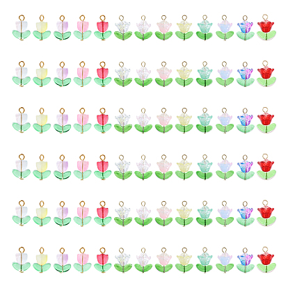 78шт 14 стили стеклянные подвески, с 304 петлями из нержавеющей стали, цветок