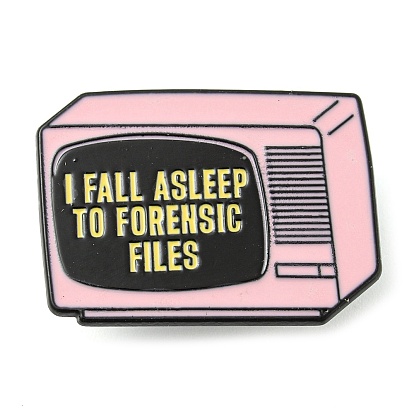 TV with Word I Fall Asleep Alloy Enamel Pin Broochs, Cadmium Free & Lead Free, Rectangle