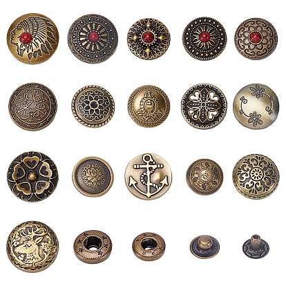 20 шт. 20 стили кнопок из сплава и латуни, кнопки для одежды