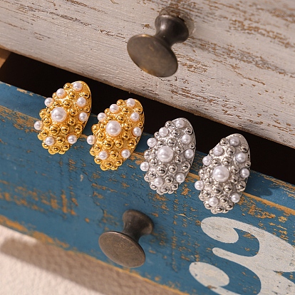 Овальные серьги-гвоздики из нержавеющей стали, с имитацией жемчуга, для женщин