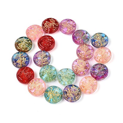 Стеклянные бусины, плоский круглый с подсолнечным, золотой металл обвитыми