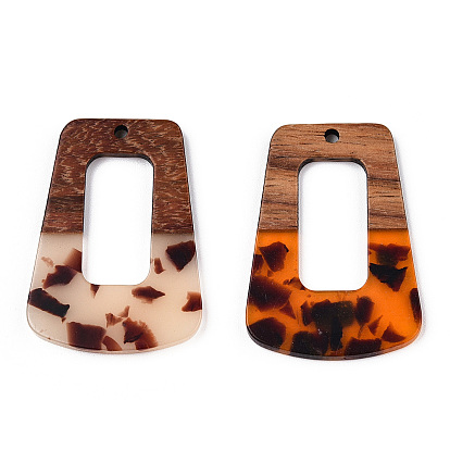 Transparent Resin & Walnut Wood Pendants, Trapezoid Charm