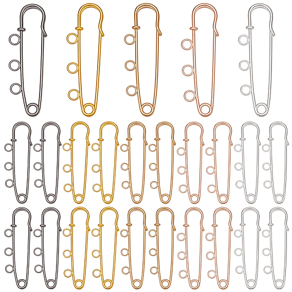 25Pcs 5 Colors Iron Brooch Findings, 3-Hole Kilt Pins for Lapel Pins Makings