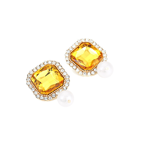 Colorful Square Glass Earrings with Sparkling Crystal and Pearl Pendant for Women