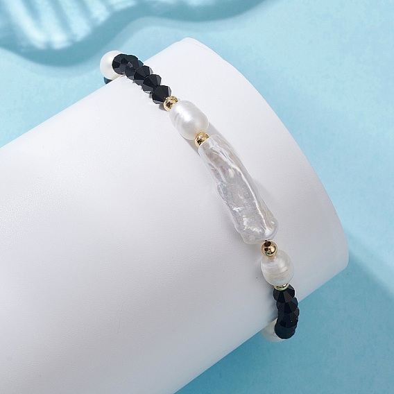 Браслеты из натурального барочного жемчуга кеши и биконусных стеклянных бусин для женщин, золотые