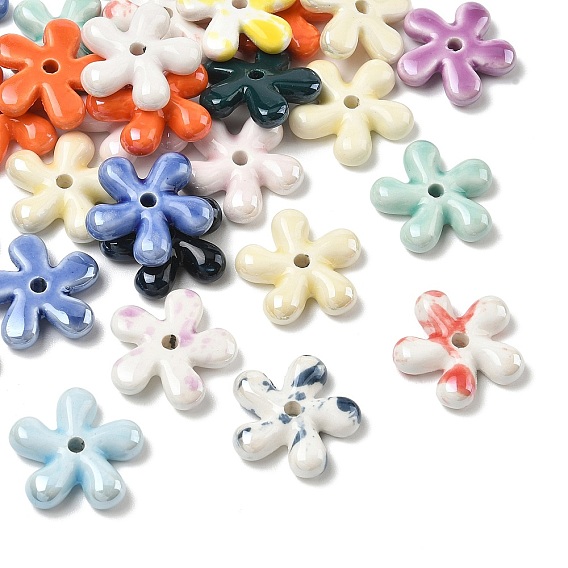 Handmade Porcelain Beads, Bright Glazed Porcelain, Flower