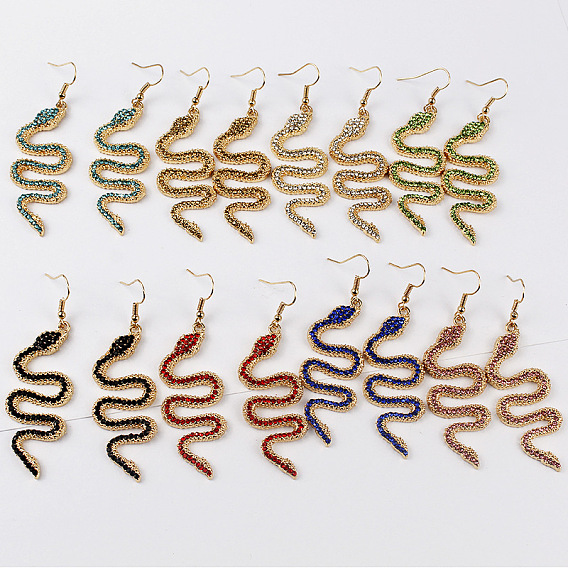 Болтаться серьги сплава горный хрусталь, змея, золотые