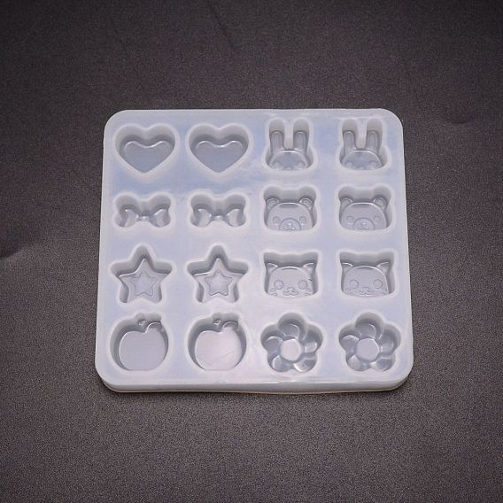 DIY Silicone Molds, Resin Casting Pendant Molds, For UV Resin, Epoxy Resin Jewelry Making, Heart & Rabbit & Bowknot & Bear & Star & Cat & Apple & Flower