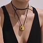 304 Collares ajustables con colgante en forma de lágrima de acero inoxidable y cordón deslizante de cuero negro para mujer
