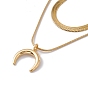 2Pcs 2 Style 304 Stainless Steel Crescent Moon Pendant Necklaces Set, Herringbone & Snake Chains Stackable Necklaces for Women