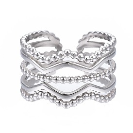 304 brazalete abierto ondulado de acero inoxidable, anillo hueco grueso para mujer