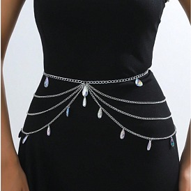 Готический стиль сплав и прозрачное стекло каплевидные кисточки многослойные цепочки на талию живот для женщин