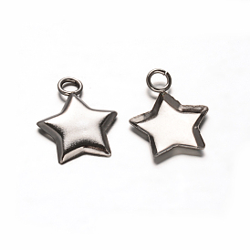 Star 201 Stainless Steel Pendant Cabochon Settings, Plain Edge Bezel Cups, Tray: 11x11mm, 16x13x2mm, Hole: 2.5mm