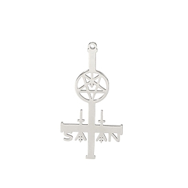 304 Stainless Steel Pendants, Cut-Out, Cross with Star Charms