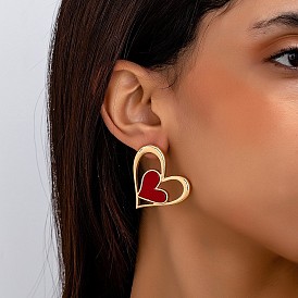 Серьги-гвоздики из цинкового сплава и акрила, сердце, золотые
