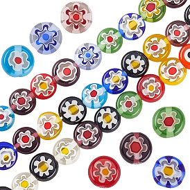 3 нити плоские круглые бусины ручной работы миллефиори стеклянные нити