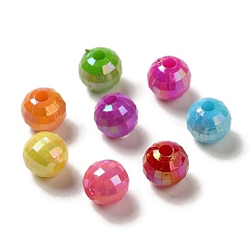 Plating Opaque Acrylic Beads, AB Color, Round, Faceted