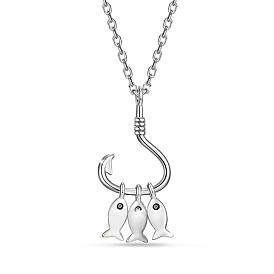 925 подвесные стерлингового серебра ожерелья, с эпоксидной смолой и кабельными цепями, рыболовный крючок с рыбой