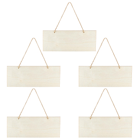 Незаконченные пустые деревянные подвесные украшения, с джутовой веревкой, прямоугольные