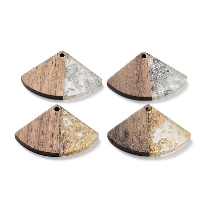 Wood and Resin Pendants, with Gold Foil or Silver Foil, Fan Shaped