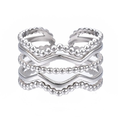 304 brazalete abierto ondulado de acero inoxidable, anillo hueco grueso para mujer