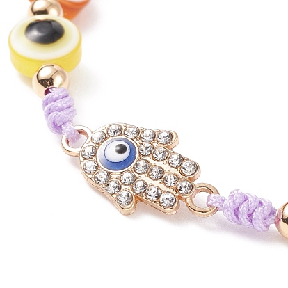 Resin Evil Eye Braided Bead Bracelet, Crystal Rhinestone Hamsa Hand Link Bracelet for Women
