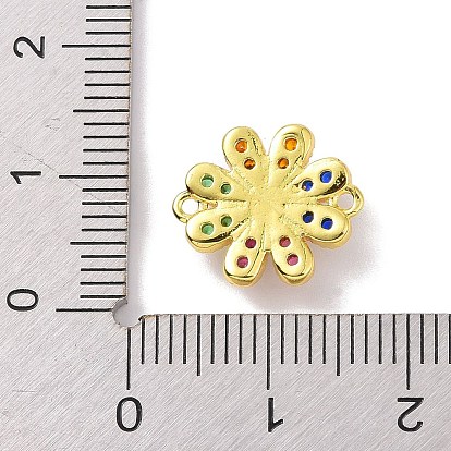 Breloques connecteurs en laiton plaqué or véritable avec zircone cubique micro pavée, liens de fleurs