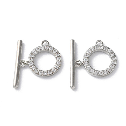 Реечное покрытие латунь микро паве прозрачный кубический цирконий застежки-тоггл, без свинца и без кадмия, кольцо