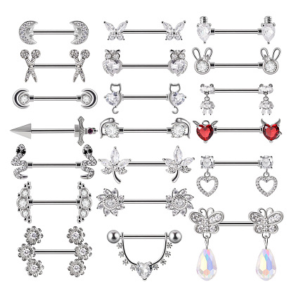 304 кольца для сосков из нержавеющей стали с кубическим цирконием, цвет нержавеющей стали