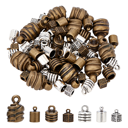 60Pcs Tibetan Style Alloy Cord Ends, End Caps, Mixed Shape