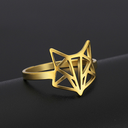 Hollow 304 Stainless Steel Finger Rings, Fox