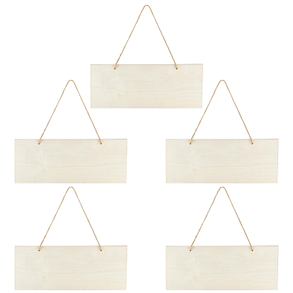 Незаконченные пустые деревянные подвесные украшения, с джутовой веревкой, прямоугольные