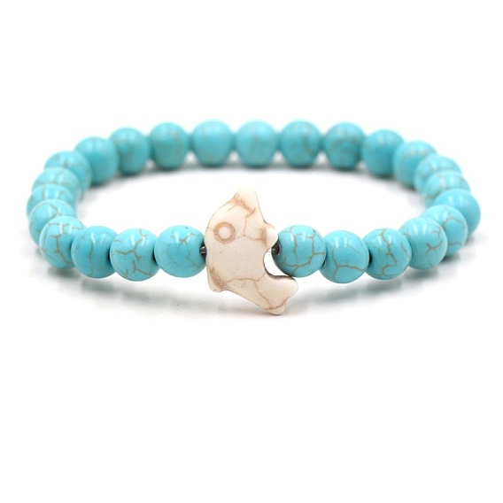 Браслеты из натуральных драгоценных камней и синтетической бирюзы для мужчин и женщин, круглый и дельфиновый